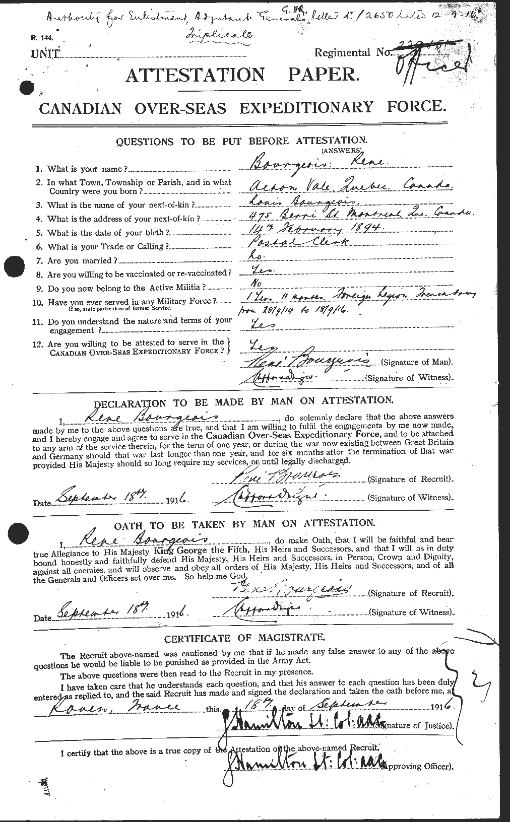 Dossiers du Personnel de la Première Guerre mondiale - CEC 253939a