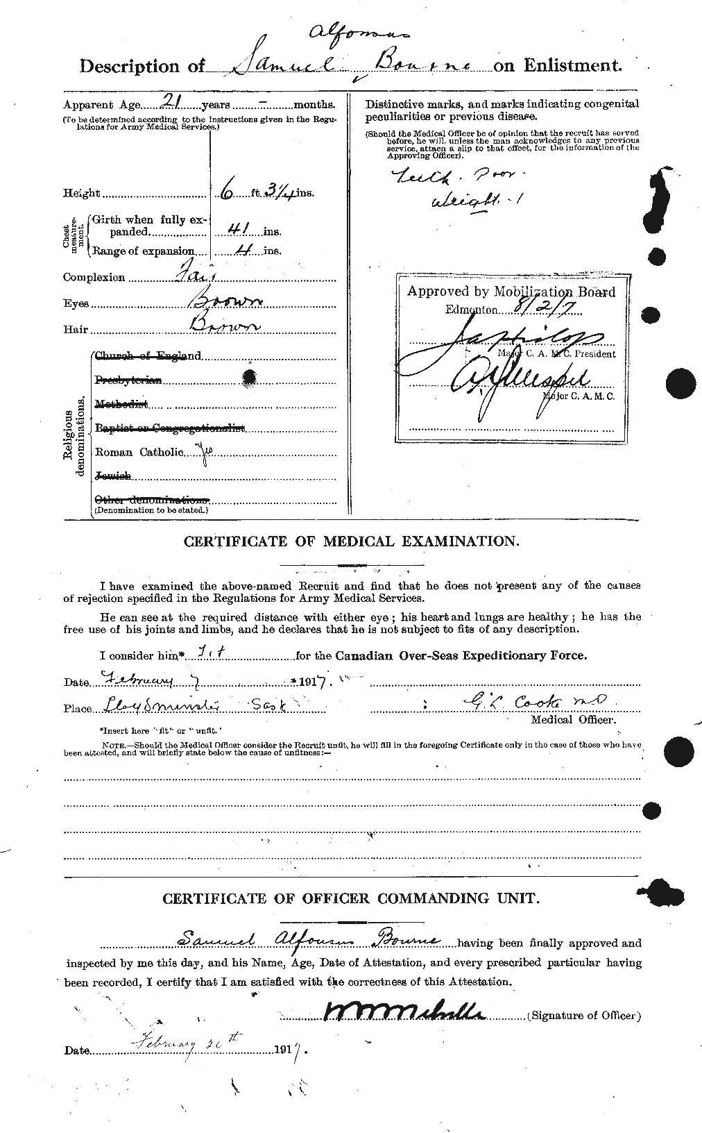 Dossiers du Personnel de la Première Guerre mondiale - CEC 254147b
