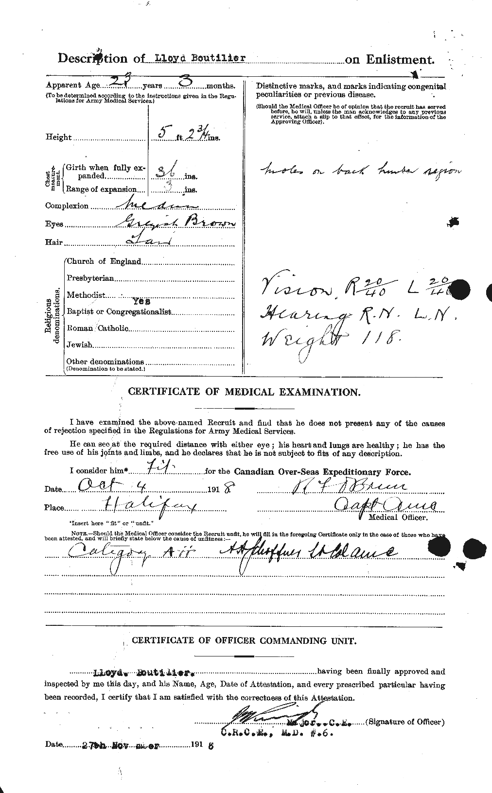 Dossiers du Personnel de la Première Guerre mondiale - CEC 254238b