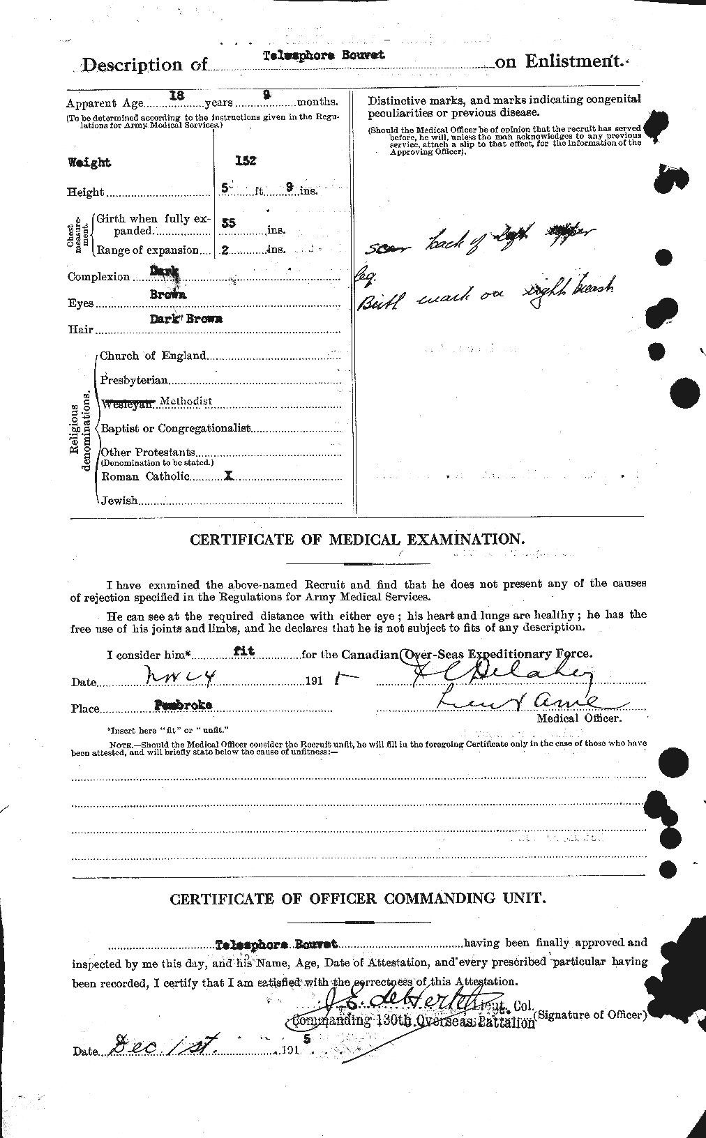 Dossiers du Personnel de la Première Guerre mondiale - CEC 254339b