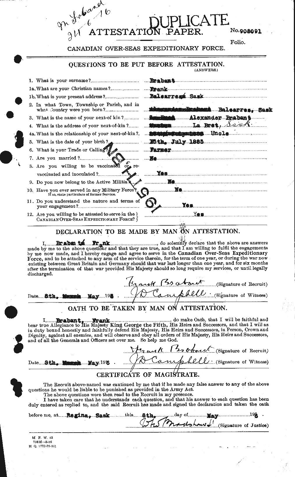 Personnel Records of the First World War - CEF 254609a