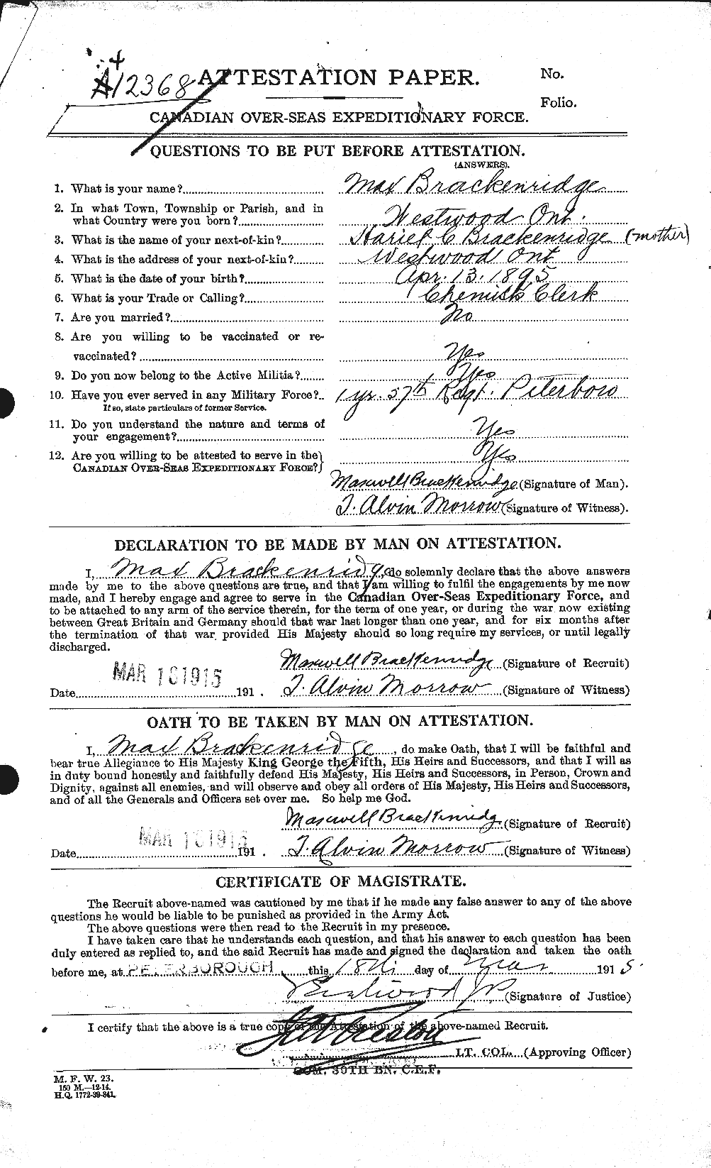 Personnel Records of the First World War - CEF 254719a
