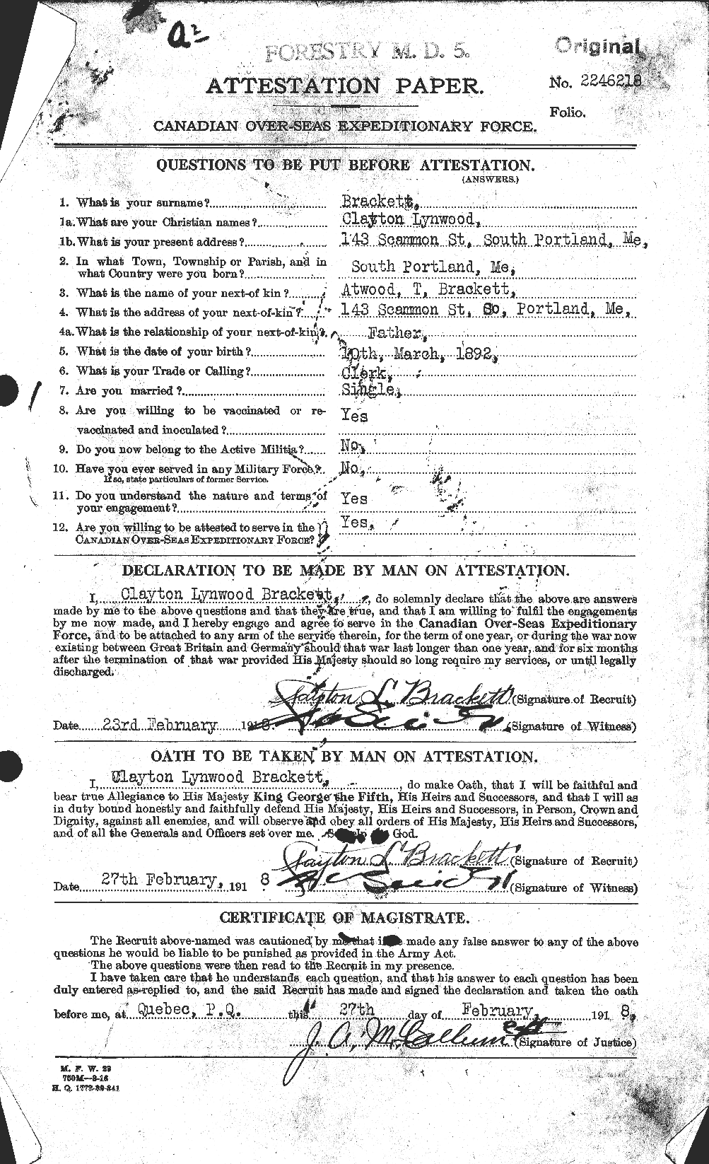 Personnel Records of the First World War - CEF 254729a