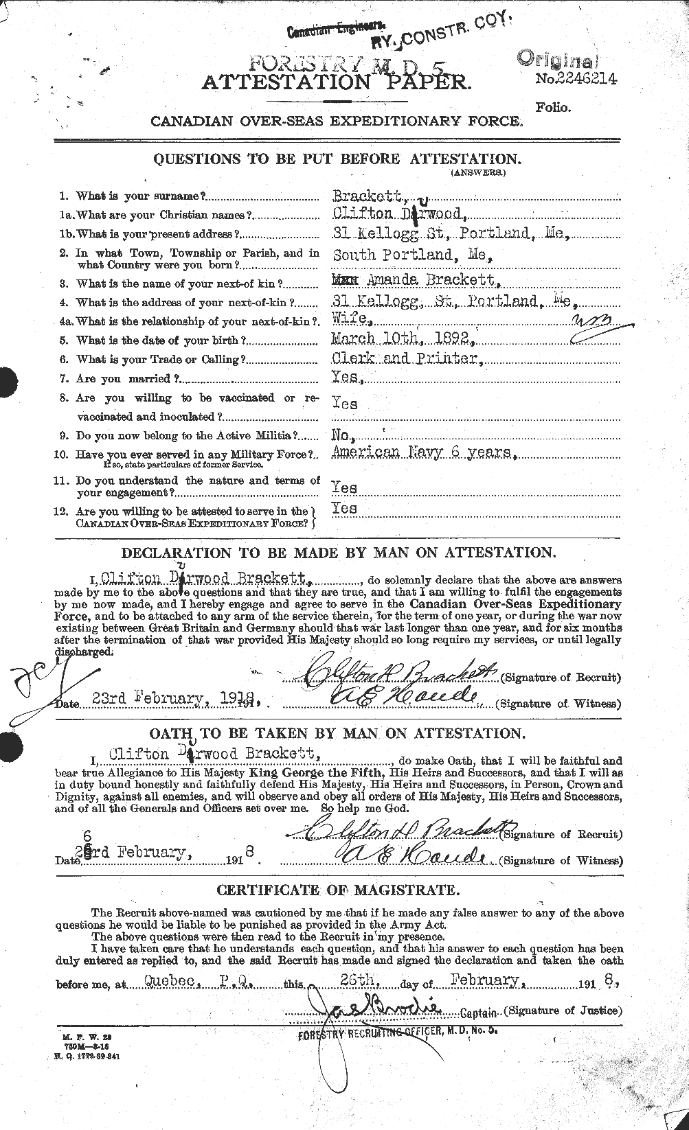Personnel Records of the First World War - CEF 254730a