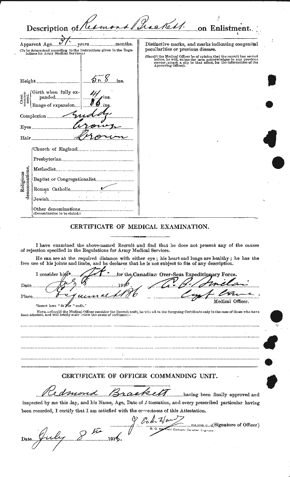 Dossiers du Personnel de la Première Guerre mondiale - CEC 254739b