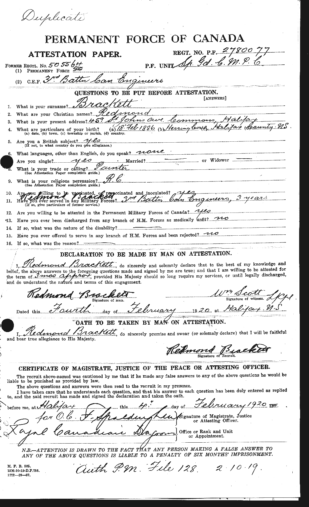 Personnel Records of the First World War - CEF 254740a