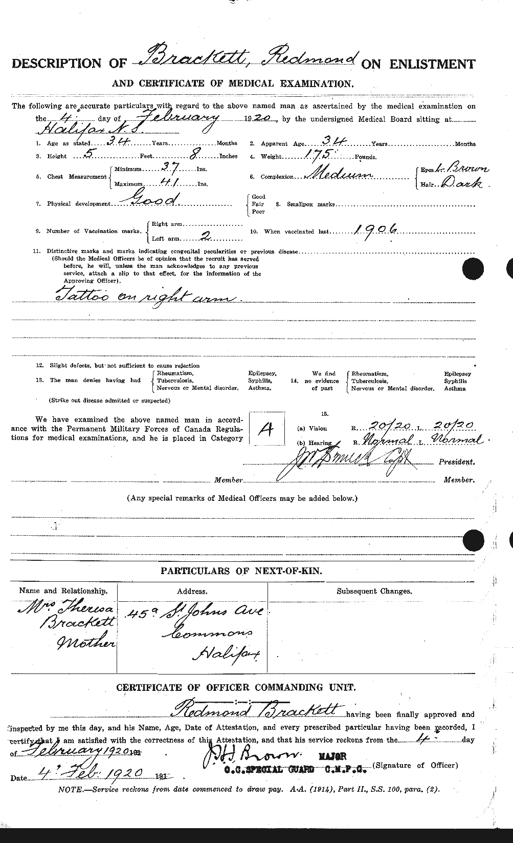 Dossiers du Personnel de la Première Guerre mondiale - CEC 254740b