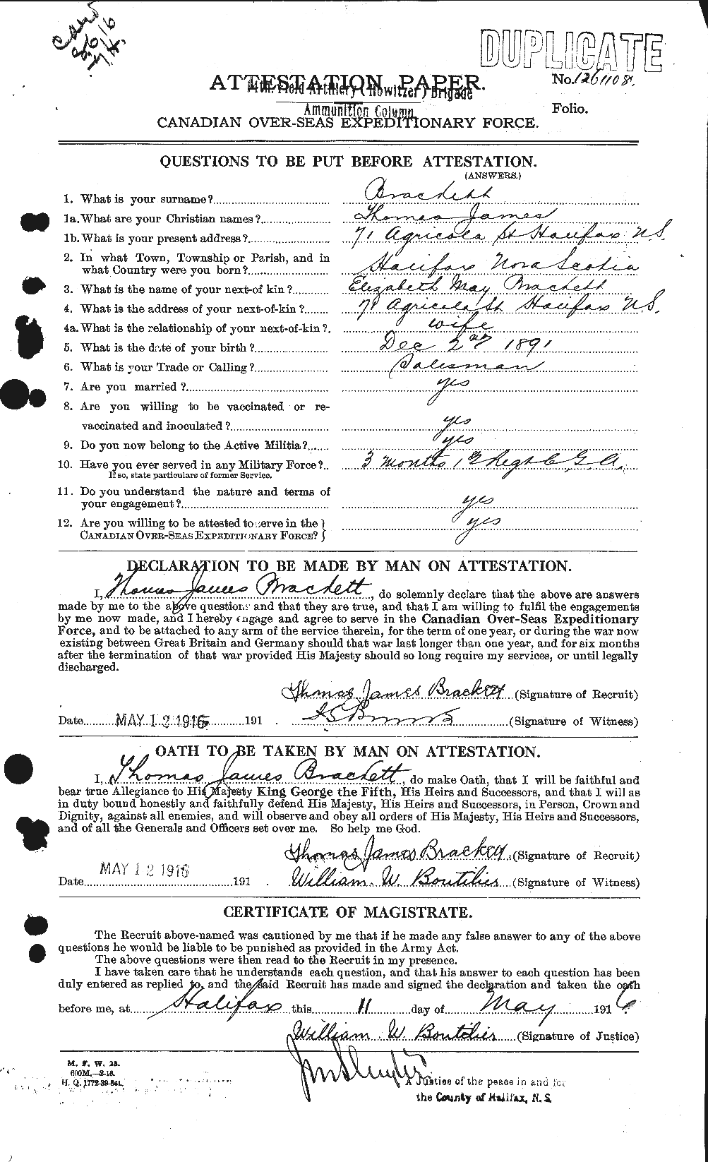 Personnel Records of the First World War - CEF 254741a