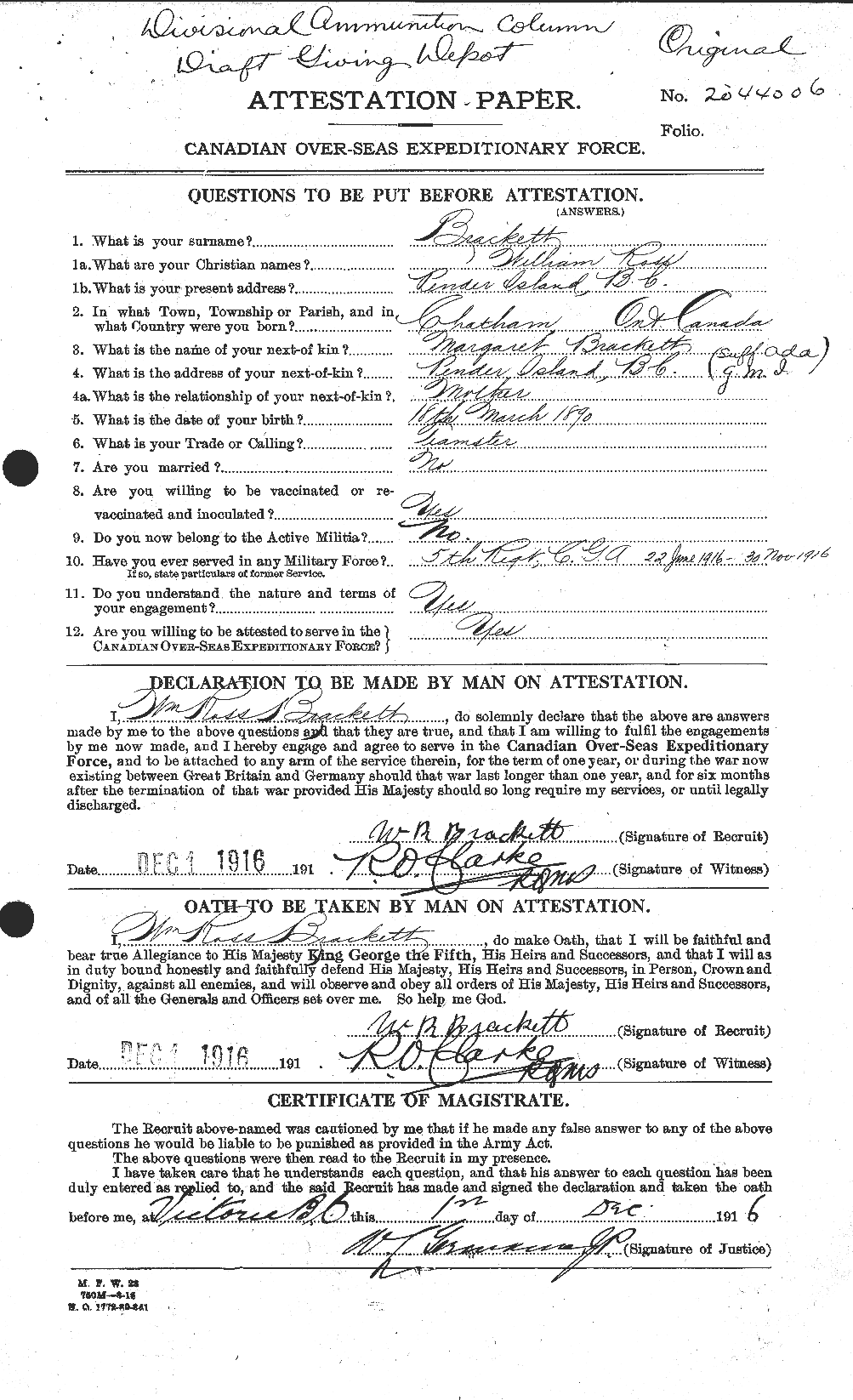 Personnel Records of the First World War - CEF 254744a