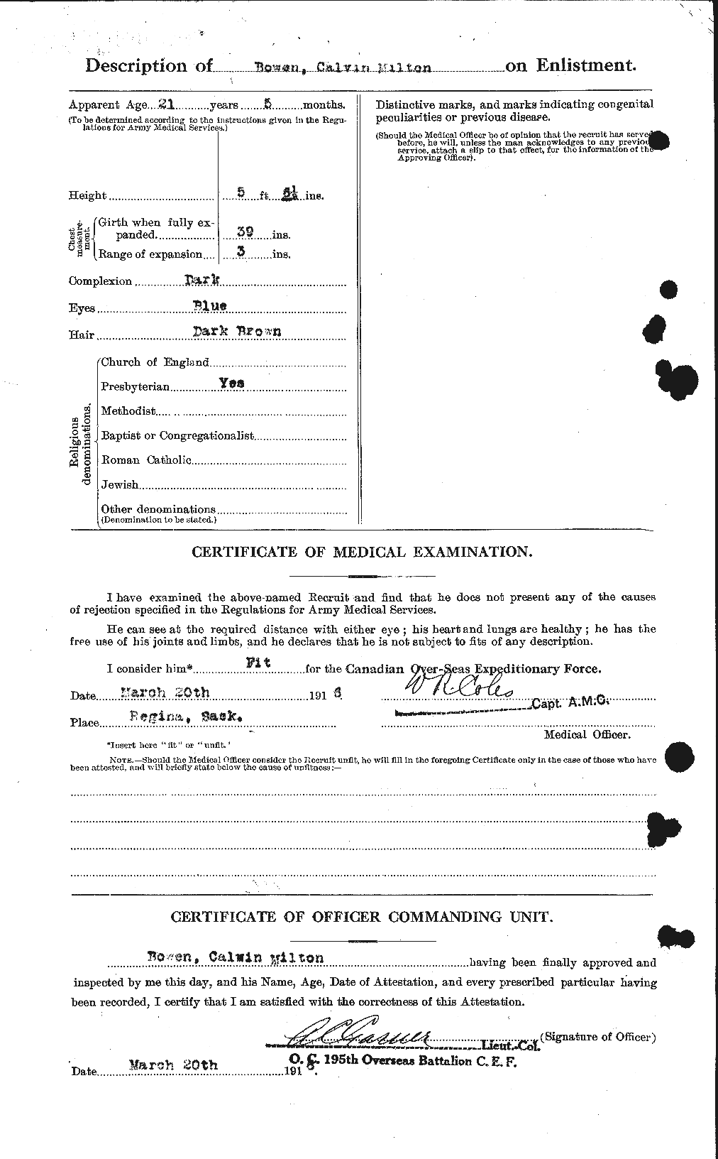 Dossiers du Personnel de la Première Guerre mondiale - CEC 255360b