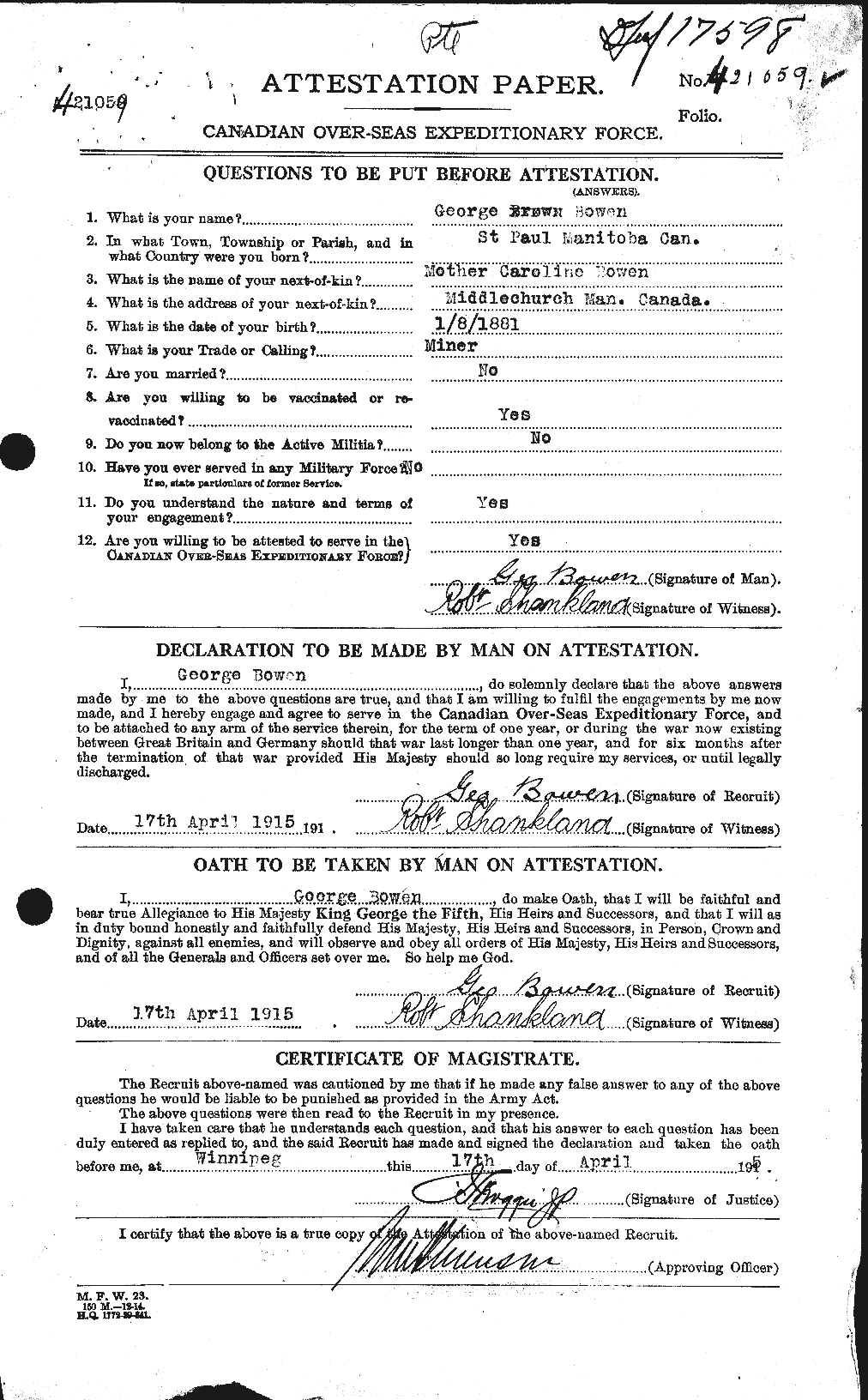 Personnel Records of the First World War - CEF 255398a