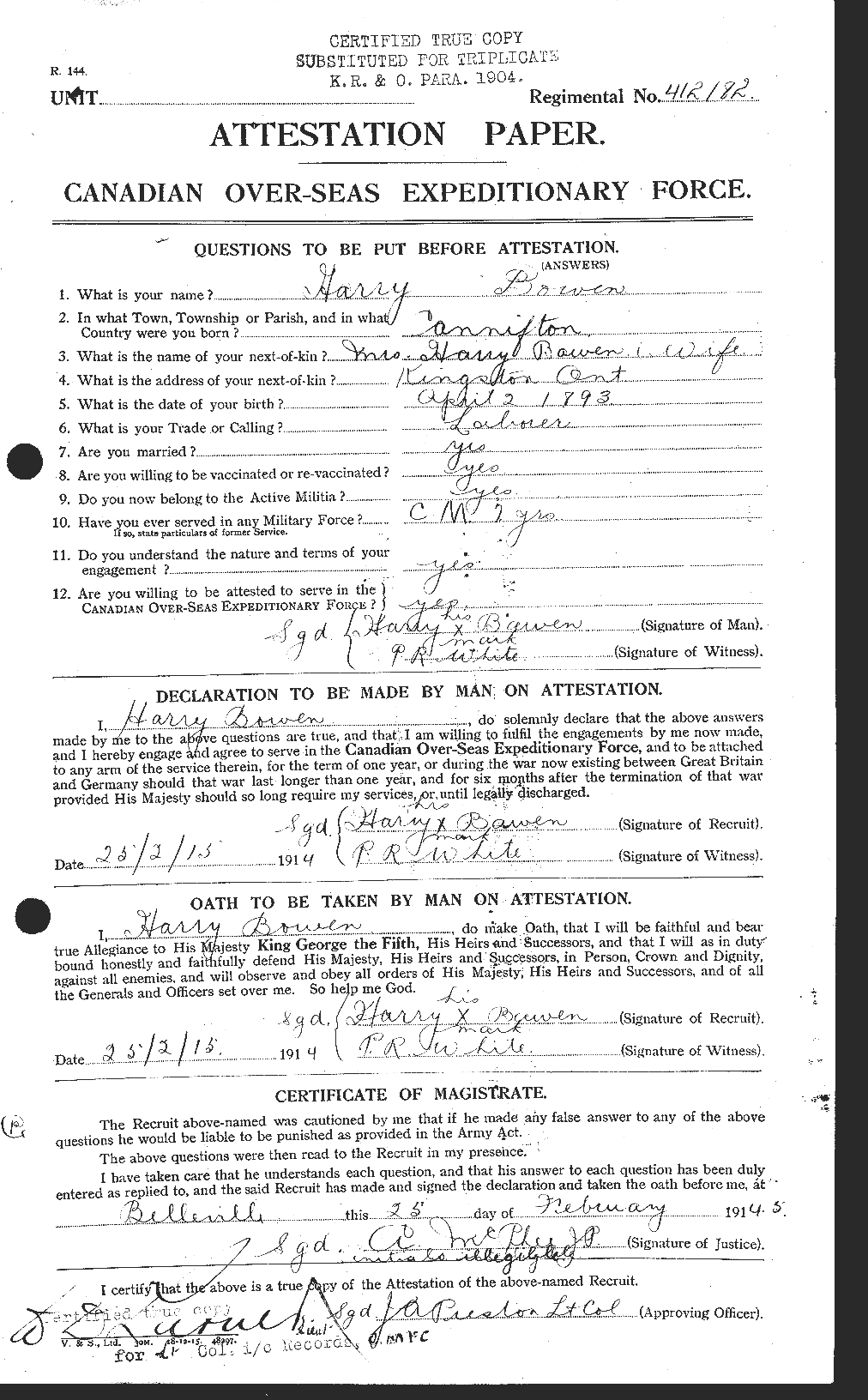 Personnel Records of the First World War - CEF 255412a