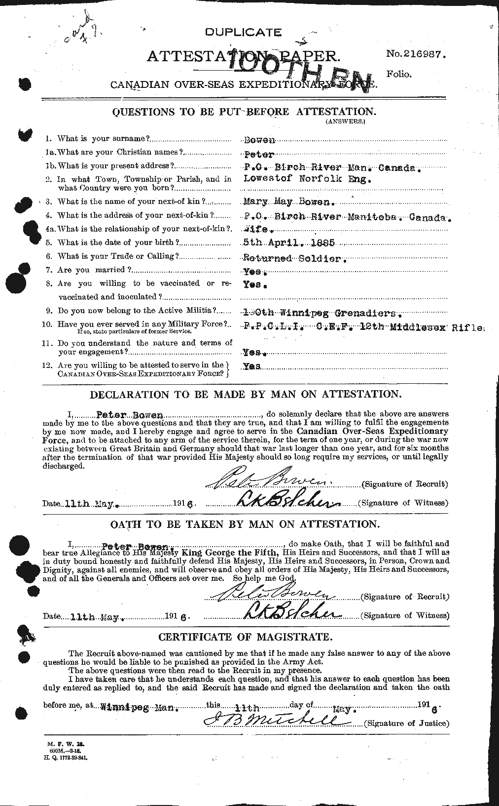 Personnel Records of the First World War - CEF 255454a