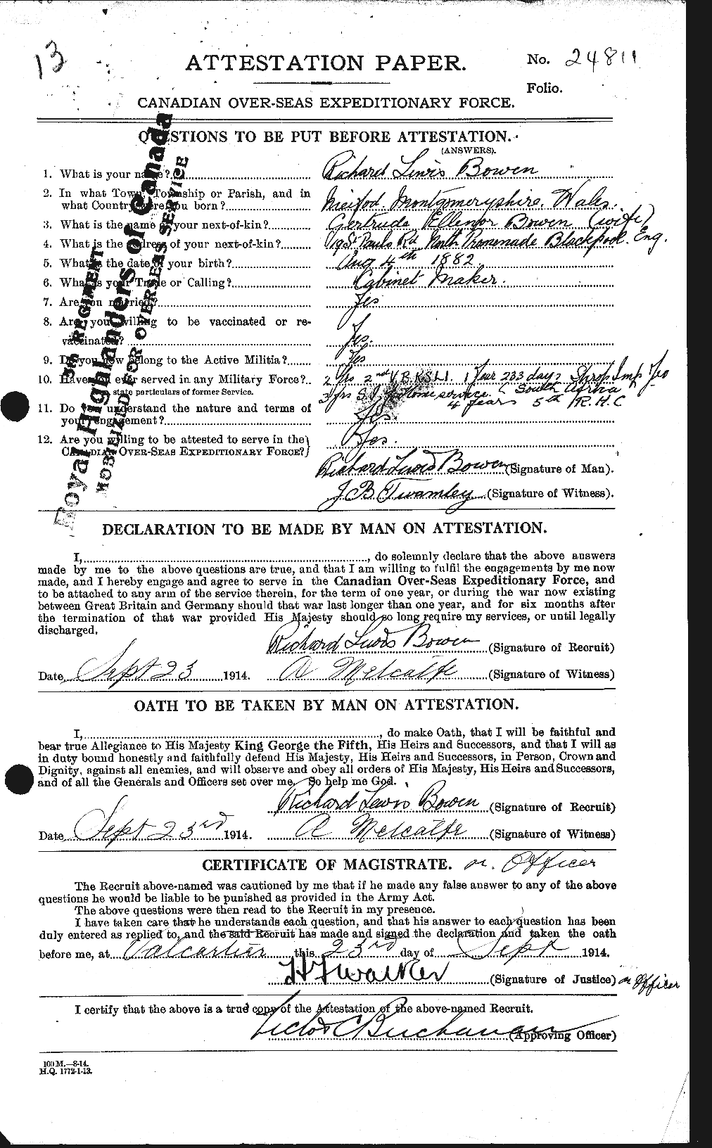 Personnel Records of the First World War - CEF 255460a
