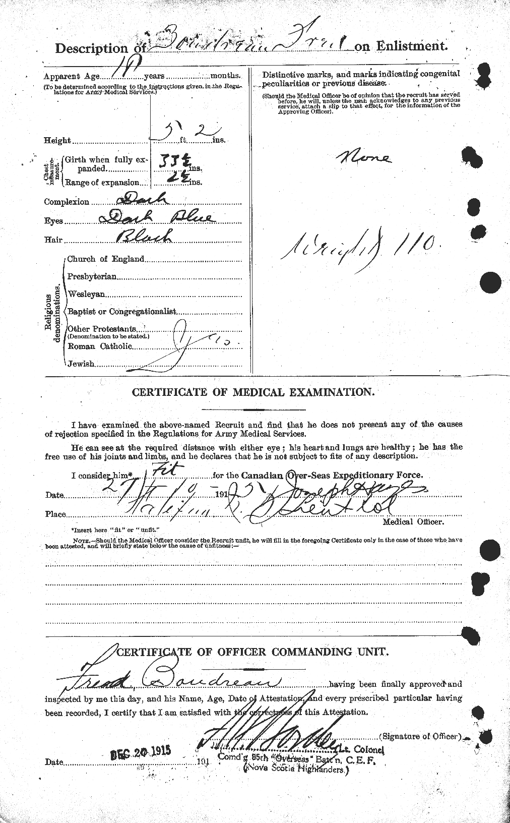 Dossiers du Personnel de la Première Guerre mondiale - CEC 255720b