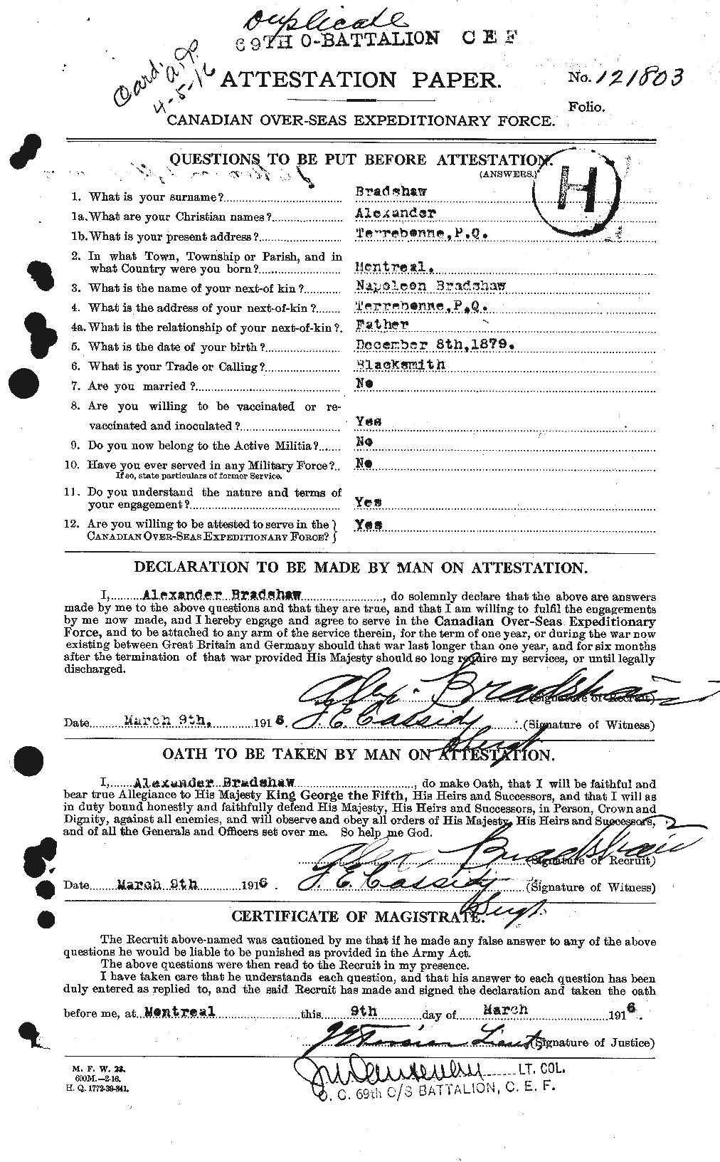 Dossiers du Personnel de la Première Guerre mondiale - CEC 256583a