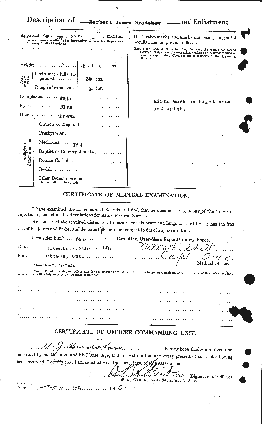 Dossiers du Personnel de la Première Guerre mondiale - CEC 256638b