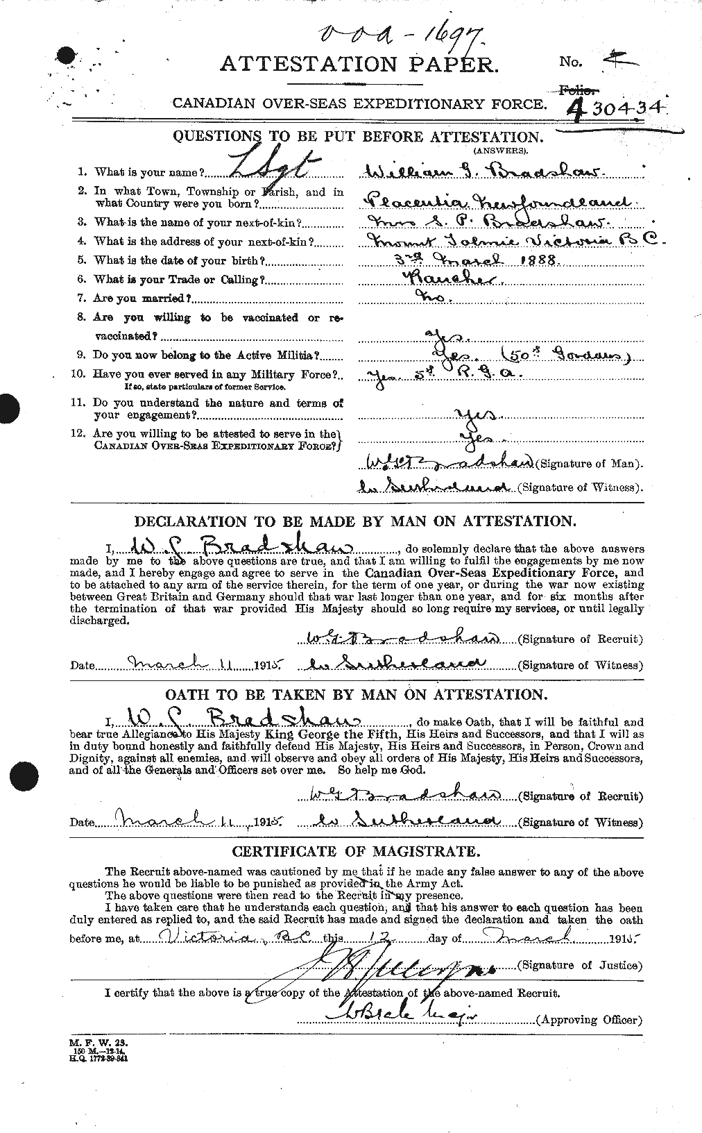 Personnel Records of the First World War - CEF 256697a