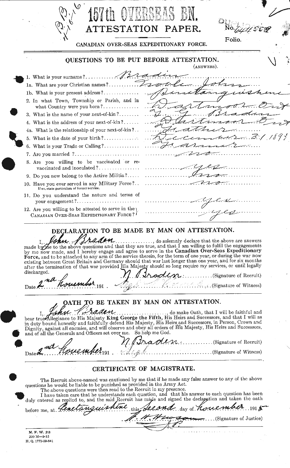 Dossiers du Personnel de la Première Guerre mondiale - CEC 256868a