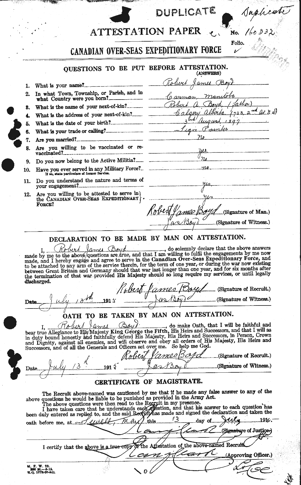 Dossiers du Personnel de la Première Guerre mondiale - CEC 257084a