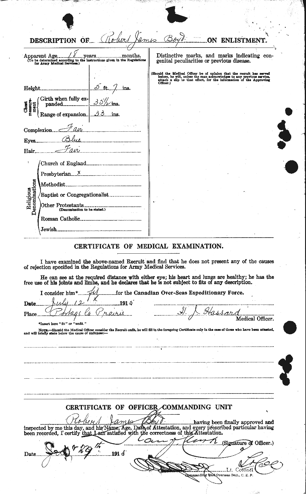 Dossiers du Personnel de la Première Guerre mondiale - CEC 257084b