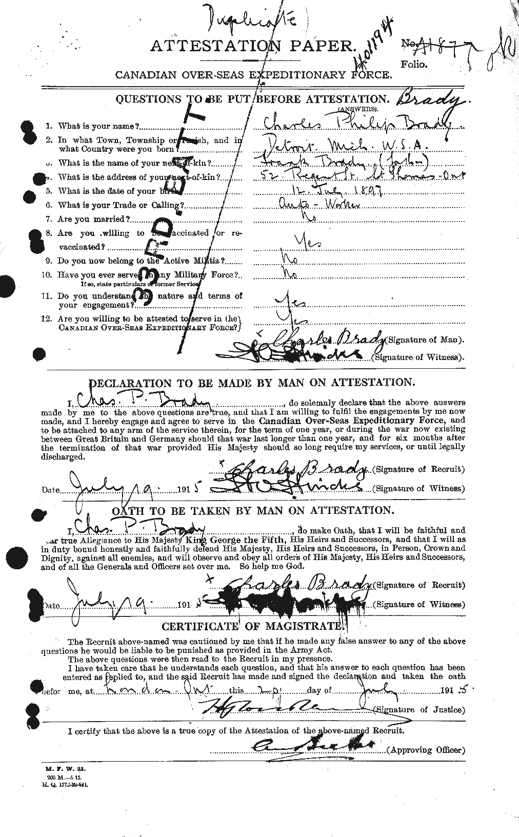 Personnel Records of the First World War - CEF 257123a
