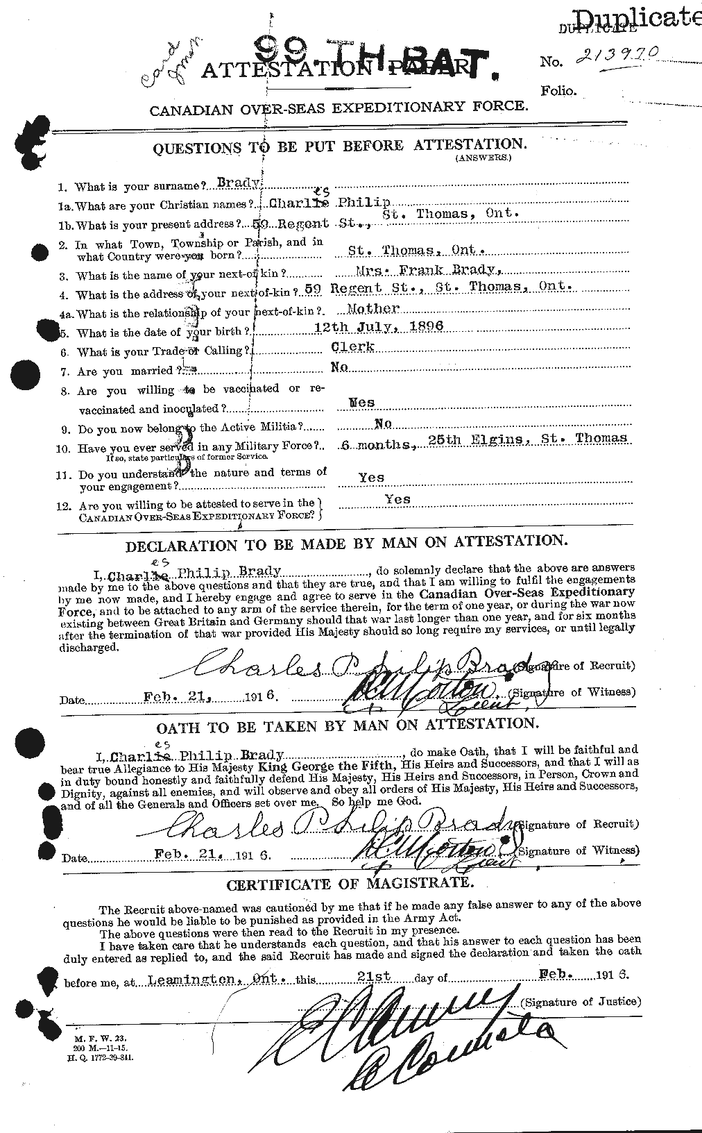 Personnel Records of the First World War - CEF 257124a