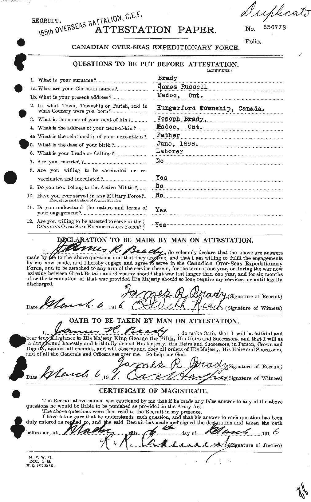 Personnel Records of the First World War - CEF 257188a