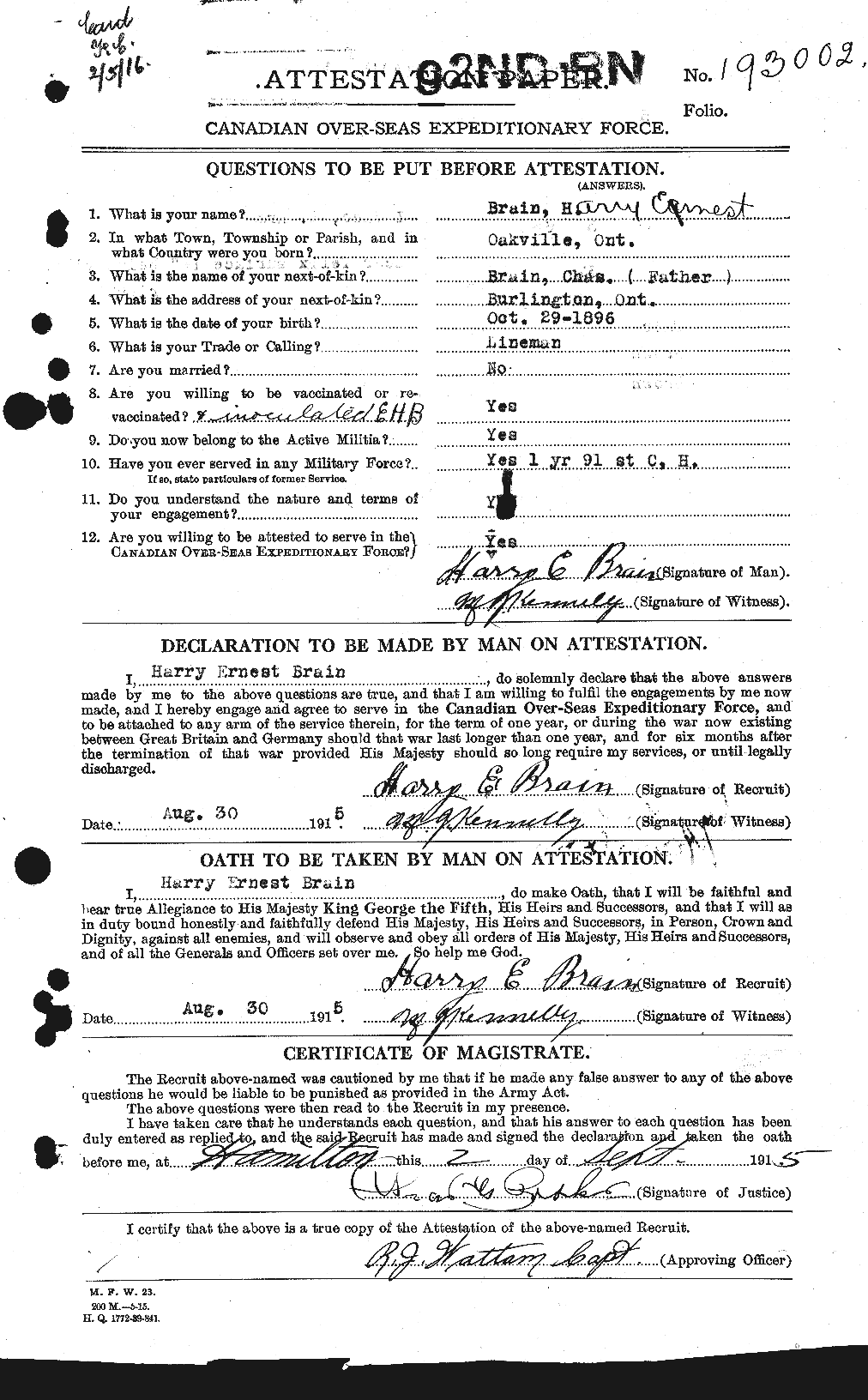 Personnel Records of the First World War - CEF 257383a