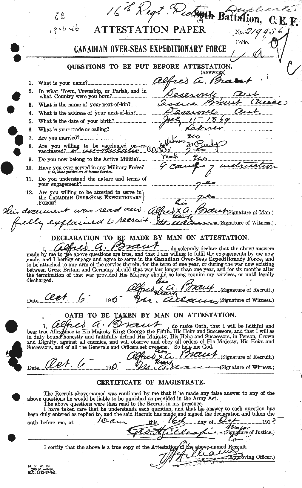 Personnel Records of the First World War - CEF 257834a
