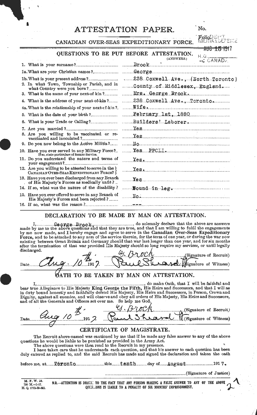 Personnel Records of the First World War - CEF 258198a