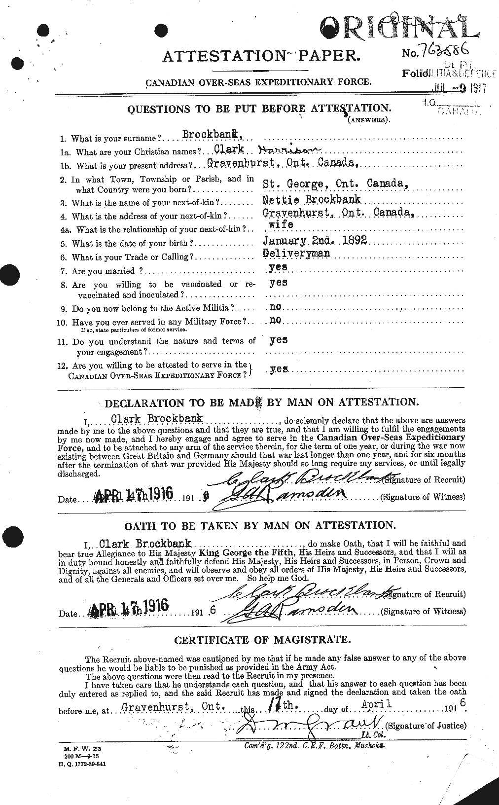 Personnel Records of the First World War - CEF 258258a