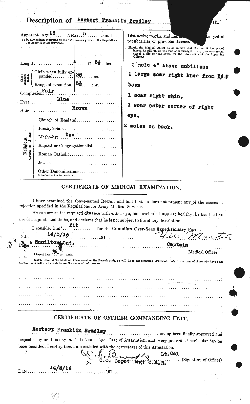 Dossiers du Personnel de la Première Guerre mondiale - CEC 258436b