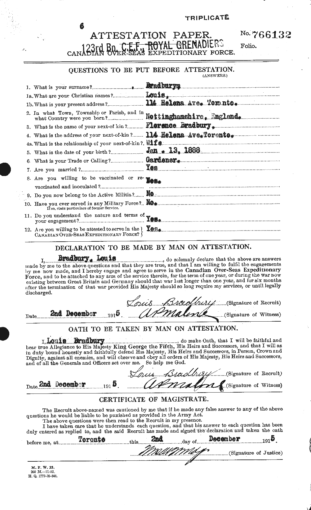Dossiers du Personnel de la Première Guerre mondiale - CEC 258529a
