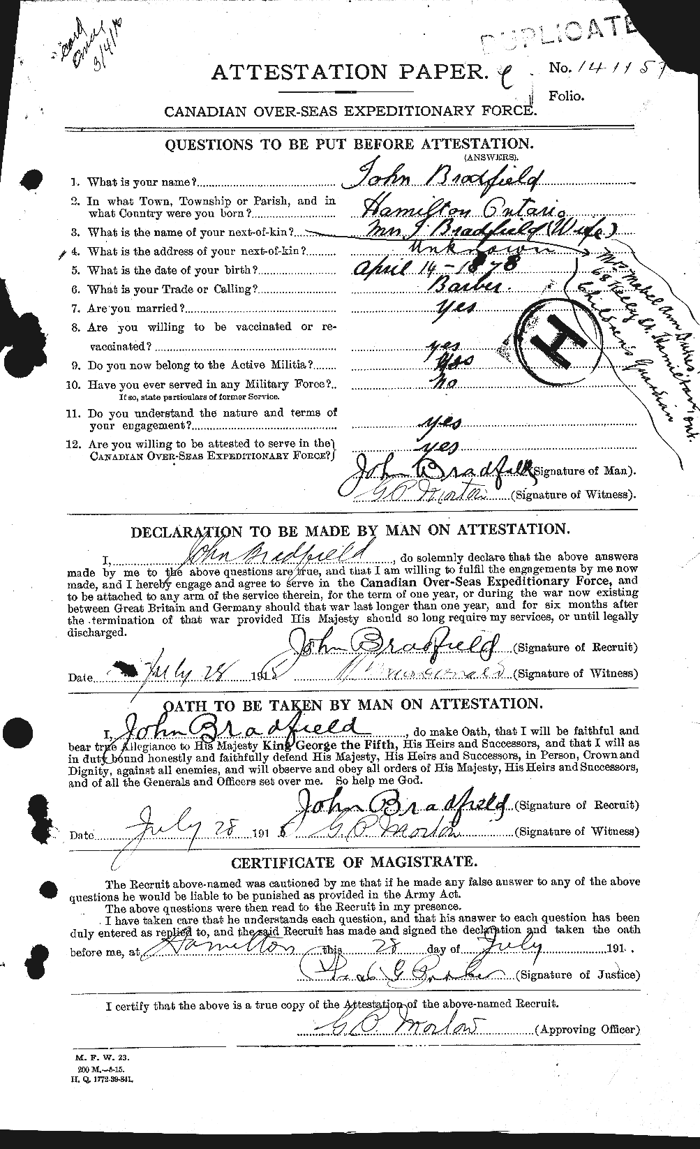 Personnel Records of the First World War - CEF 258599a