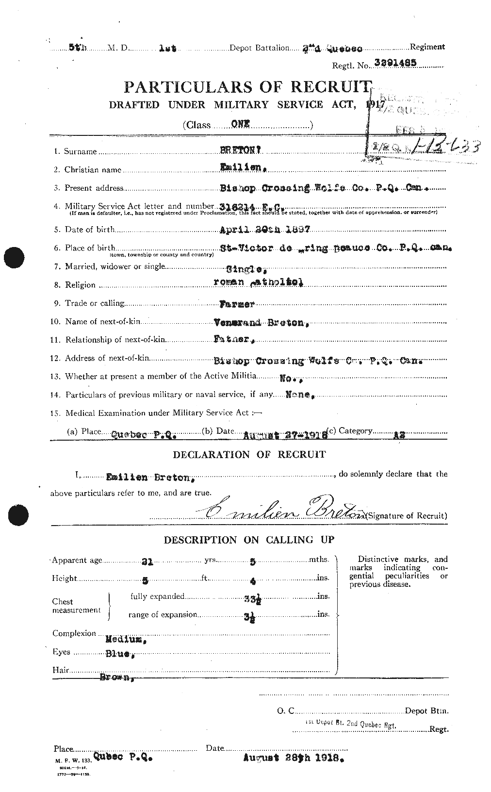 Personnel Records of the First World War - CEF 258764a