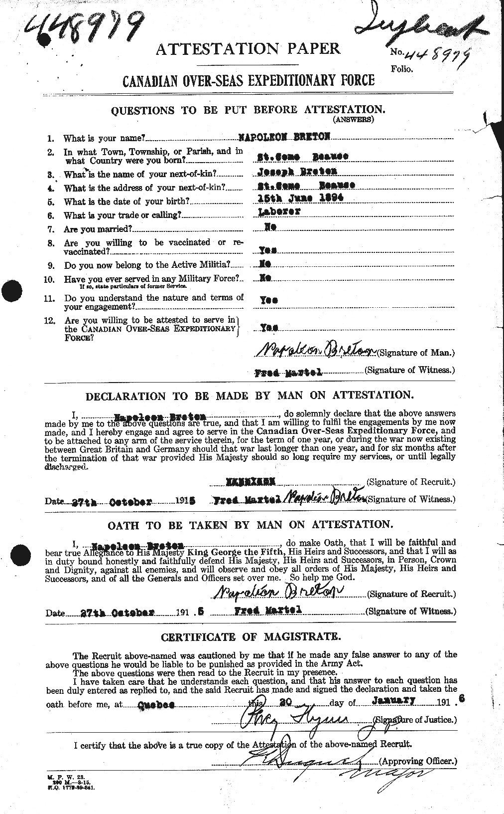 Personnel Records of the First World War - CEF 258797a