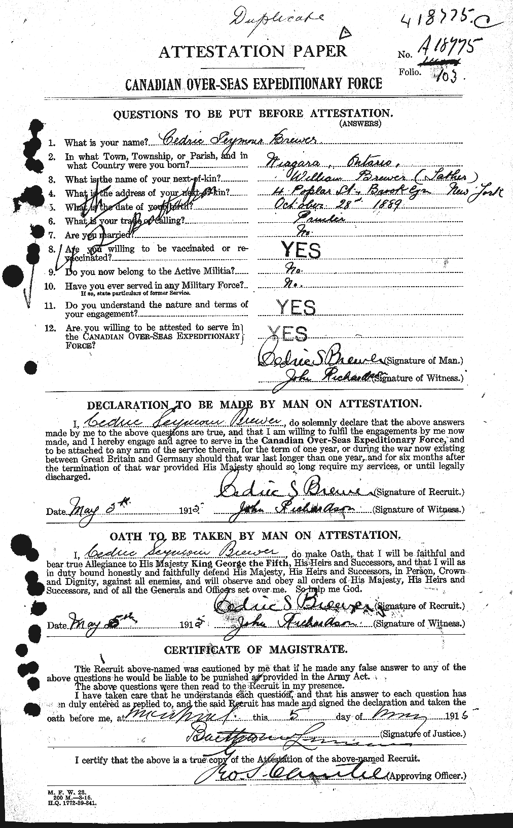 Personnel Records of the First World War - CEF 258931a