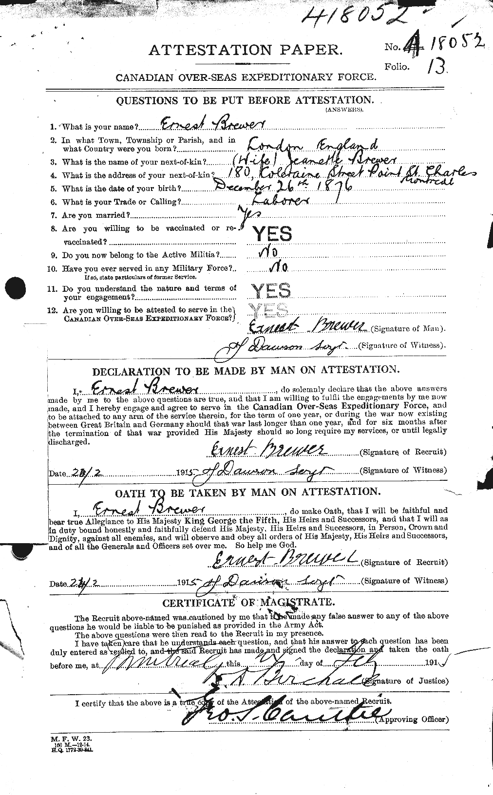 Personnel Records of the First World War - CEF 258946a
