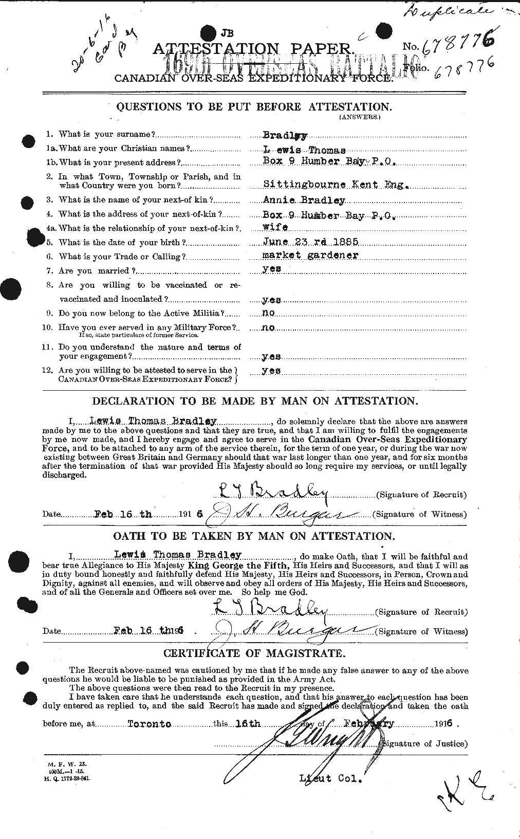Dossiers du Personnel de la Première Guerre mondiale - CEC 259041a