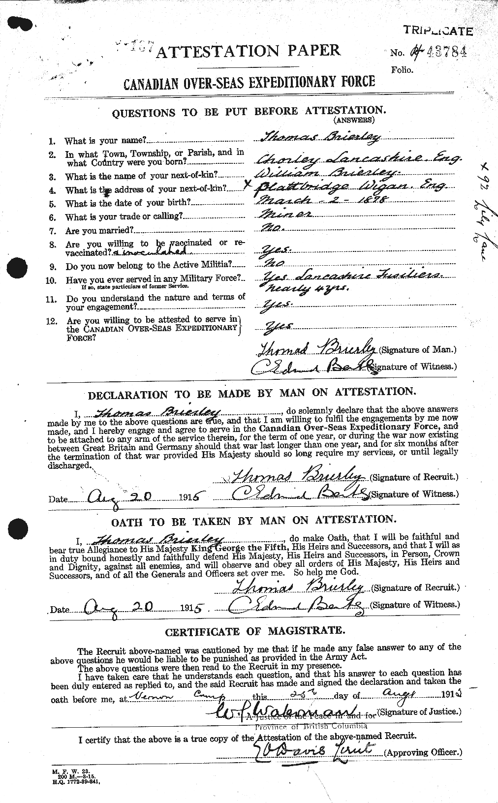 Personnel Records of the First World War - CEF 260018a