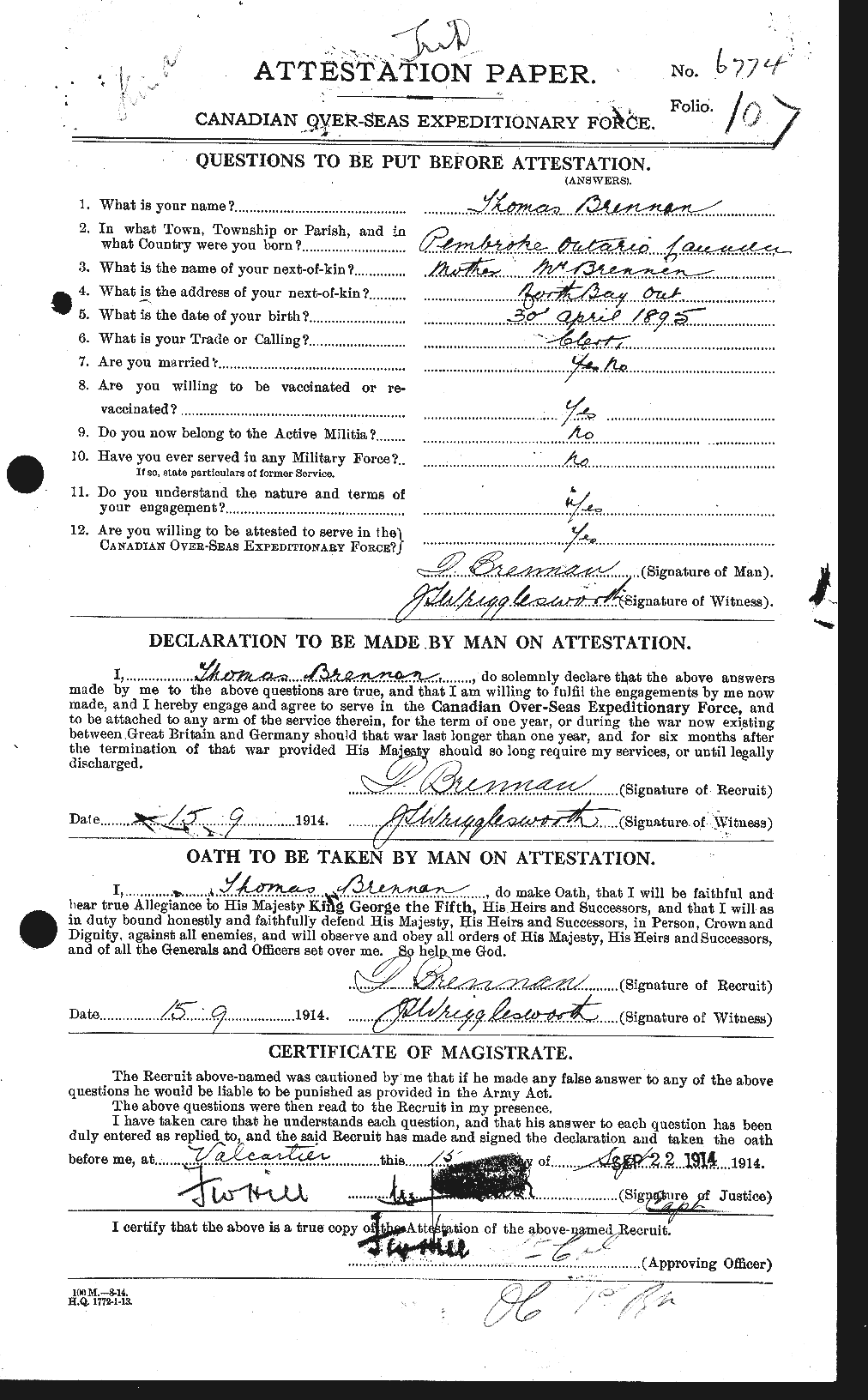 Personnel Records of the First World War - CEF 260172a