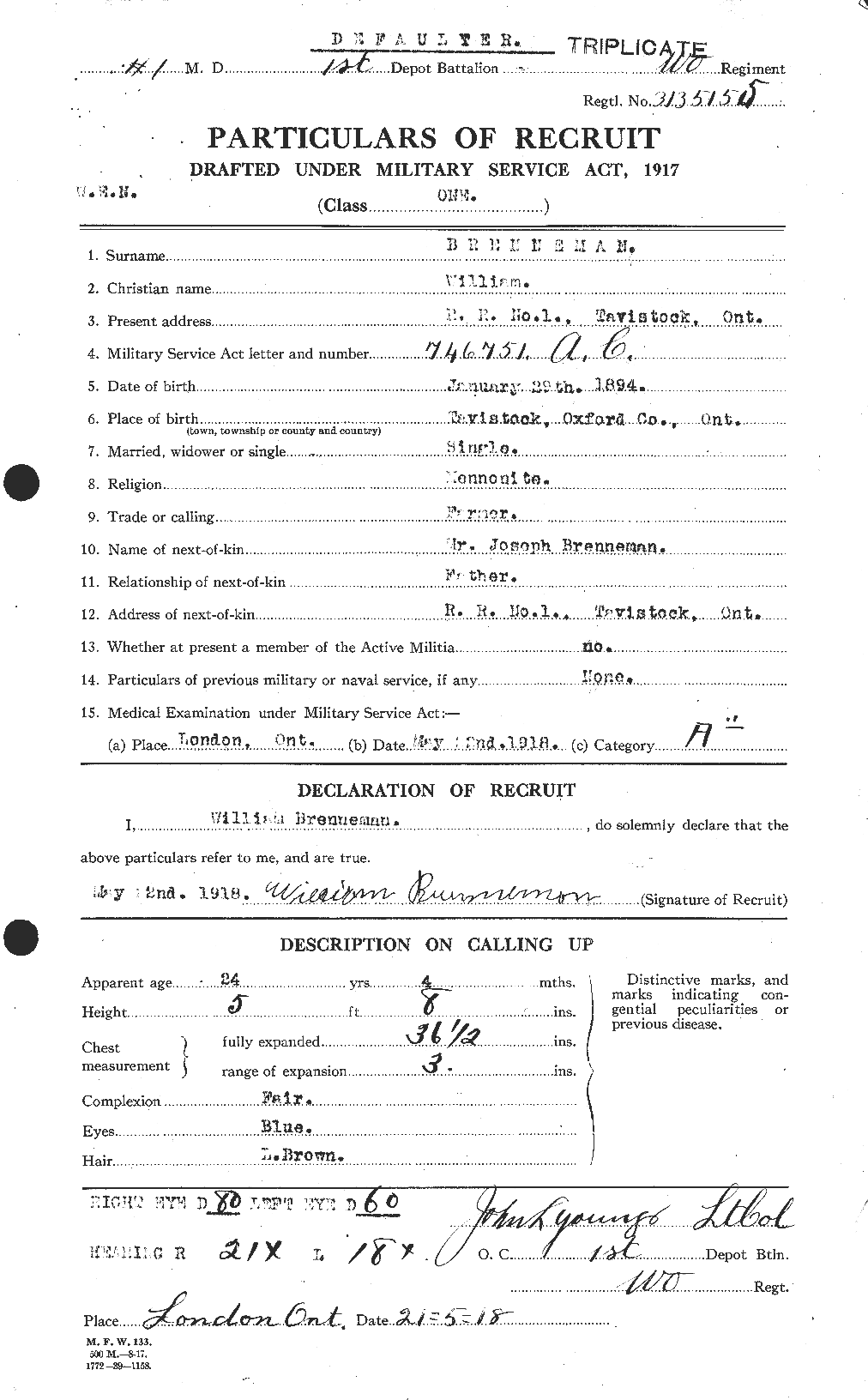 Dossiers du Personnel de la Première Guerre mondiale - CEC 260217a