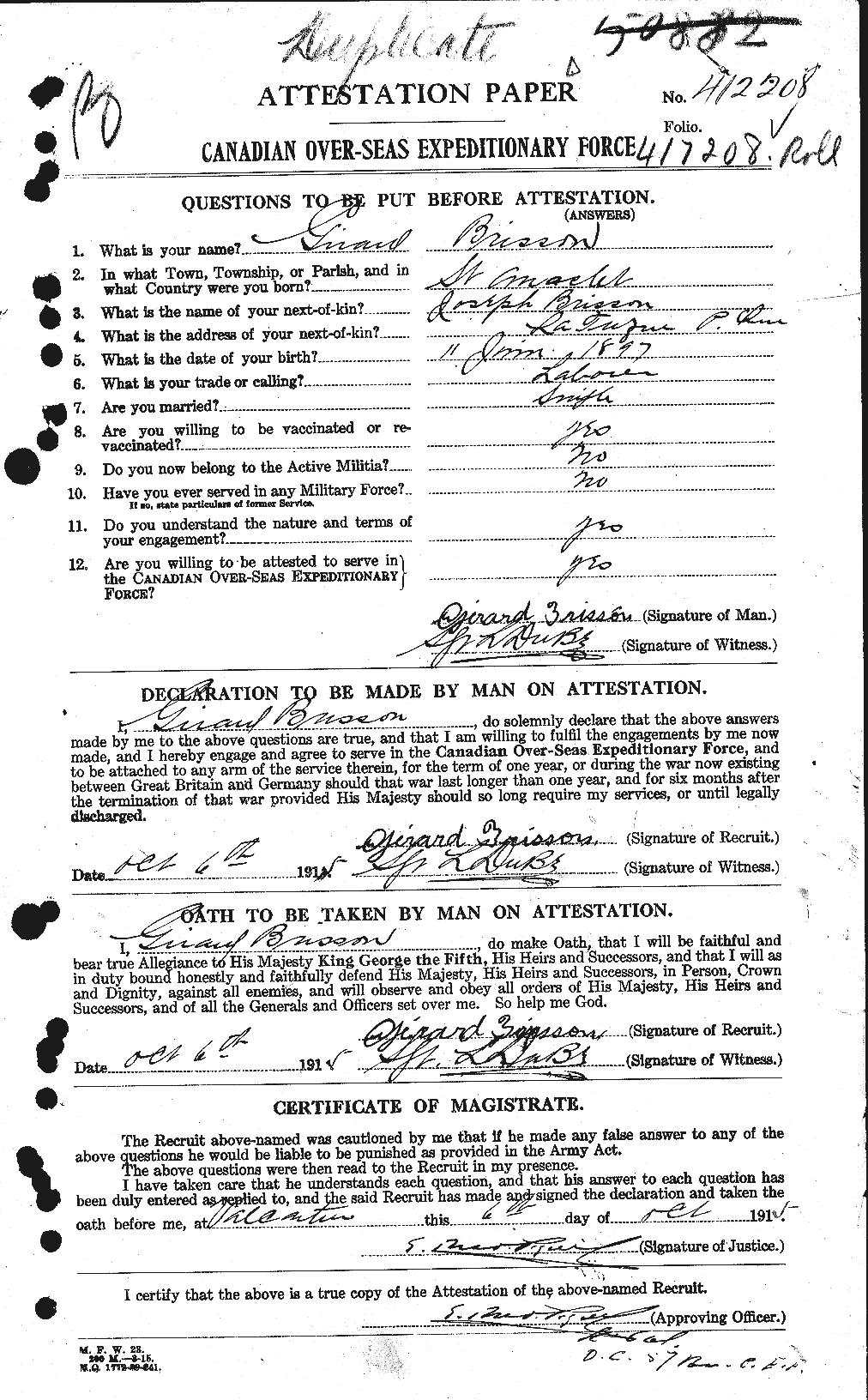 Personnel Records of the First World War - CEF 260288a