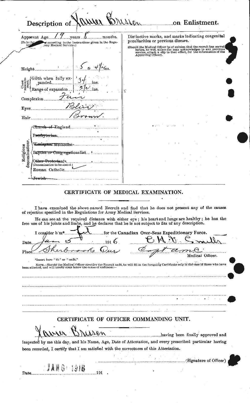 Dossiers du Personnel de la Première Guerre mondiale - CEC 260306b