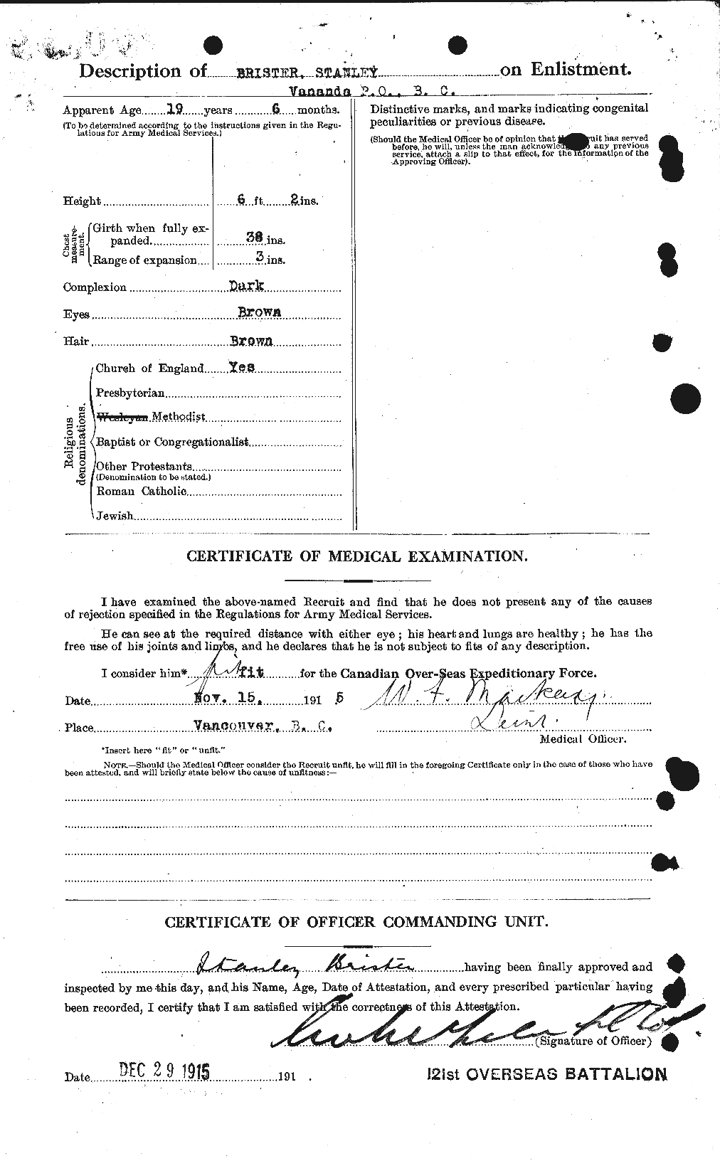 Dossiers du Personnel de la Première Guerre mondiale - CEC 260310b