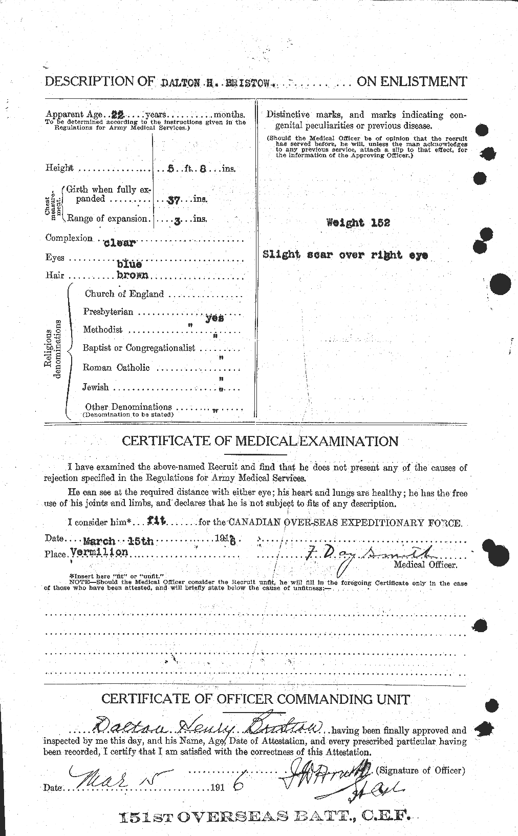 Dossiers du Personnel de la Première Guerre mondiale - CEC 260343b