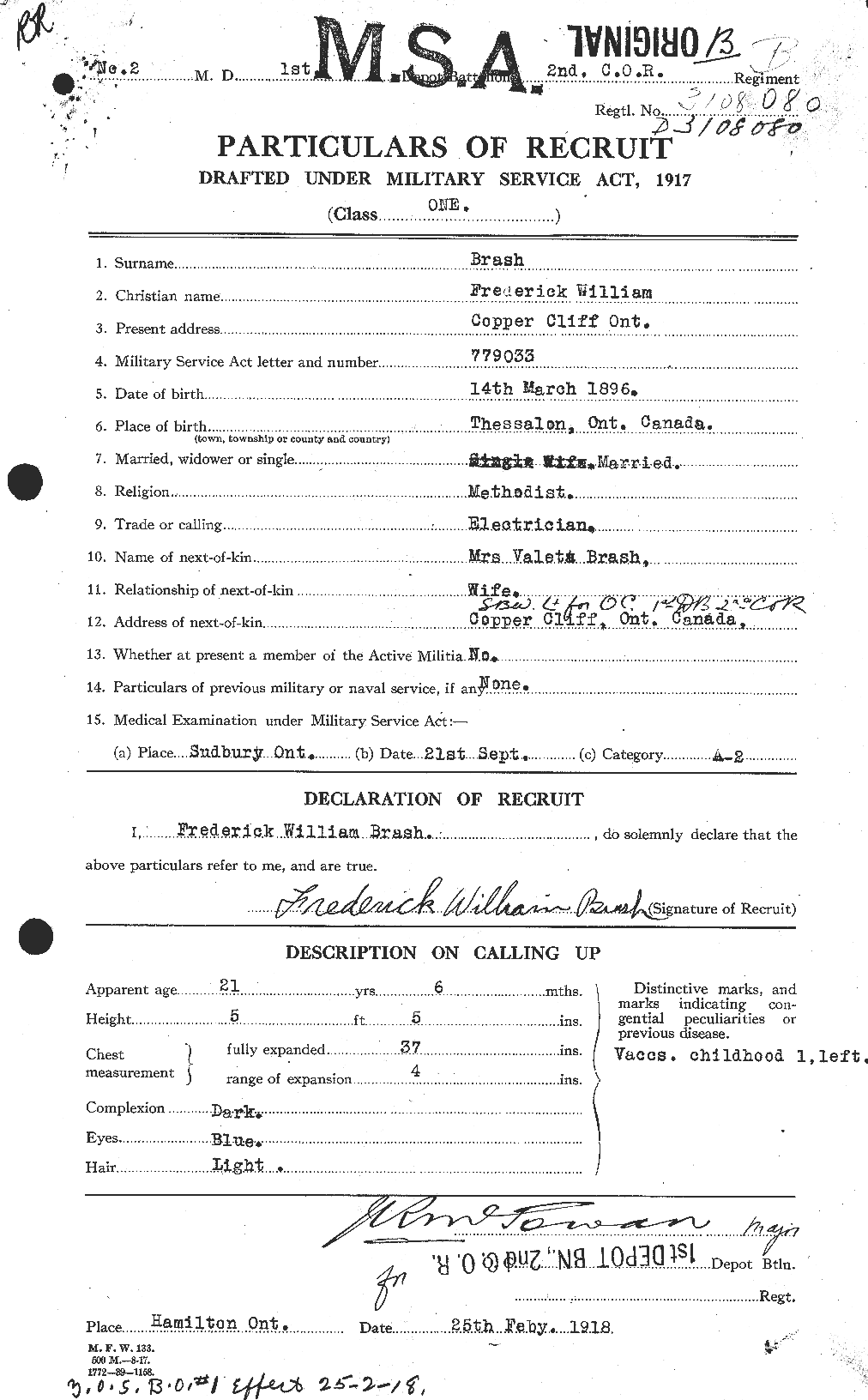Dossiers du Personnel de la Première Guerre mondiale - CEC 260428a