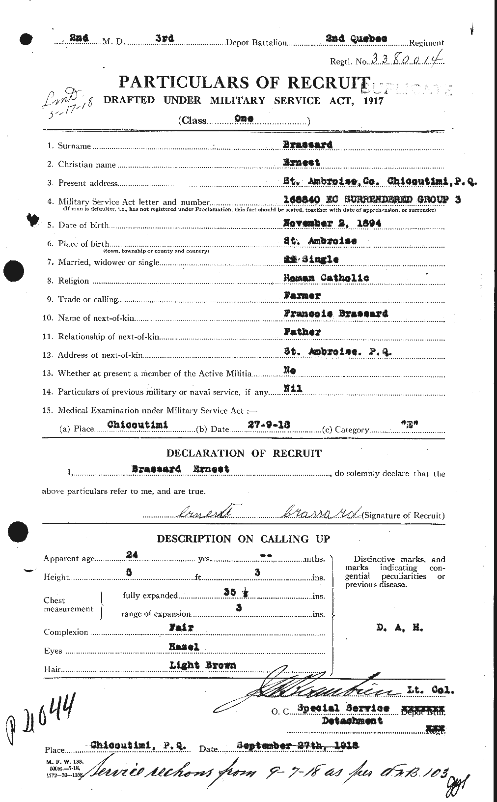 Personnel Records of the First World War - CEF 260490a