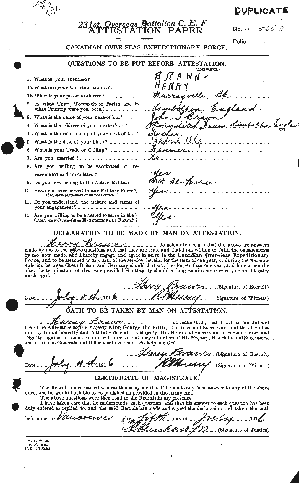 Personnel Records of the First World War - CEF 260670a